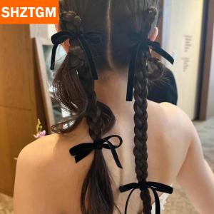 [COD] SHZTGM 2ชิ้นแฟชั่นสีแดงกำมะหยี่โบว์ผูกผมสำหรับผู้หญิงสาวปีใหม่เครื่องประดับผมโบว์ยางคลิปผม