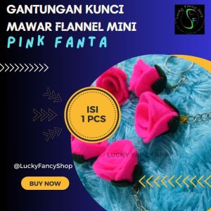 GANTUNGAN KUNCI BUNGA MAWAR FANTA FLANNEL KEYCHAIN FLANEL HADIAH DARK PINK ROSE TERMURAH