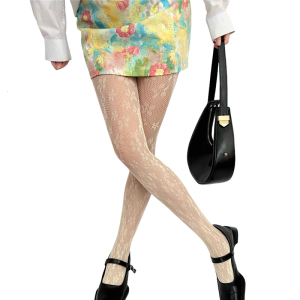 Elegant Hollowout Fishnet Stockings with Small Flower Pattern Vintage Aesthetic Mesh Tights Pantyhose for Women Hosiery