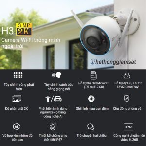 Camera Wifi Ngoài Trời EZVIZ H3 5MP 3K H3 3MP 2K Màu Bang Đêm Đàm Thoại 2 Chiều Hỗ Trợ Ai Vỏ Nhôm Nguyên Khối - Chính Hãng Bảo Hành 24 Tháng