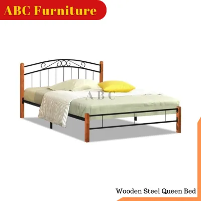 Antique Queen Bed Frame / Wood Metal Bed / Bedroom Furniture / Bed Base / Katil Kayu Queen Besi / Katil Double / Bed Frame