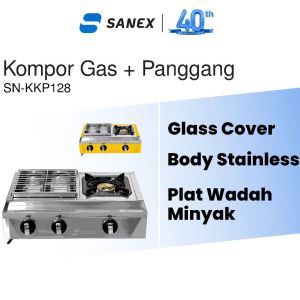 Sanex Kompor Gas & Panggang Sosis Bakar 2 Tungku BBQ Barbeque Grill Set Stainless Steel - SNKKP128