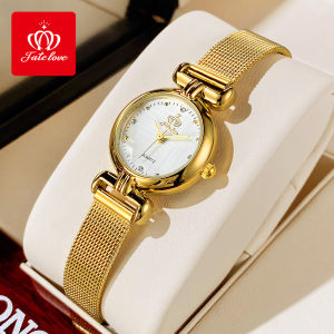 Fatelove นาฬิกาสำหรับกันน้ำสำหรับผู้หญิงต้นฉบับใหม่2024หน้าปัดเพชรสง่างามแบบลำลองหรูหรานาฬิกาข้อมือผู้หญิงสแตนเลสทอง