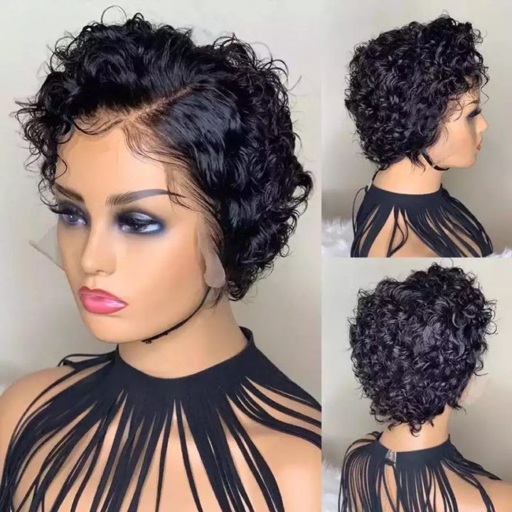 15cm Short Curly Human Hair Wigs Black Wine Red Gold Cheap Pixie Cut