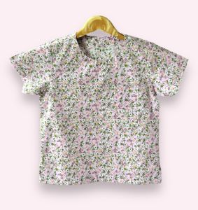 เสื้อไทยเด็ก ชุดไทยเด็ก งานโรงเรียน สงกรานต์ คอกลมลายดอกเล็ก  สีพาสเทลน่ารัก