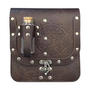 Medieval Leather Belt Bag Waist Pouches with Cork Potion Vials Alchemist Waist Bag Halloween Medieval Leather Side Pack