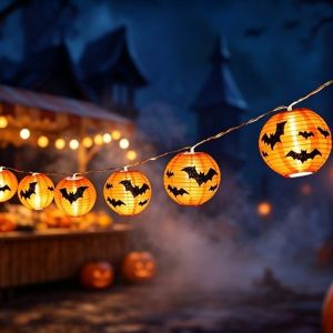 SEEMAY Luminous Halloween Pumpkin Lantern String LED Hanging Halloween Spider Lights Durable Bat Halloween Decorations Lamp Halloween Party