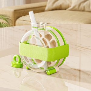 【SG】Ice Cube Bottle with Straw Ice Bottle Cup Zero Touch Press Ice Cube Mold Water Bottle with Lid for Freezer Cocktail