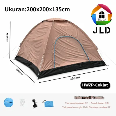 JieLiDa Tenda Camping Lipat Manual/Otomatis Kapasitas Luas 3-4 Orang Tenda Gunung Tenda otomatis ukuran 200x200x135cm