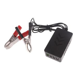 Power Adapter with Clip 12V Vehicle USB for Cellphone 4 Ports Automatically Identify Shunt Charging