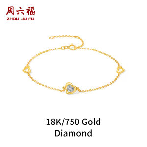 ZHOU LIU FU 周六福 750/18K Gold Diamond Bracelet Love Bracelet Diamond Fashion Dainty Jewelry for Women Her Anniversary 16+3CM W0715234