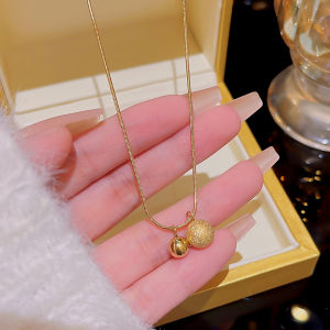 Ladamas Kalung Titanium Liontin Bulat Dengan Lonceng Emas Mewah Fashion Harian KT176