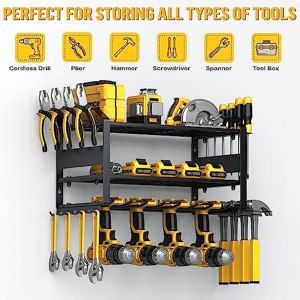 Garden Tool Organizer Rack Yard Tool Rack for Garage Organization and Storage Heavy Duty Storage Rack Organizer Metal Up to 35 Tools Rakes Brooms shovel for Shed Workshop Outdoor