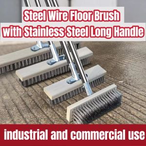 30/50cm Stainless Steel Wire Floor Brush Stiff Bristle Floor Brush With 1.2m Handle