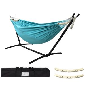 Hammock with Stand Included/Hamaca Con Base 450lb Capacity Steel Stand Premium Carry Bag Included and Two Anti Roll Balance Beam