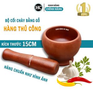 Bộ chày cối gỗ lu kích thước 16cm 14CM 10CM hình lu tiện dụng trong nhà bếp bộ cối chày gỗ