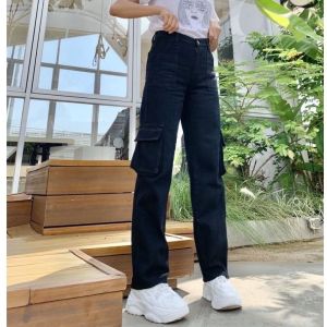 Celana Cargo Highwaist Korean Trend Jeans Wanita Bahan Tebal