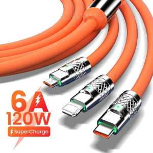 Kabel Data Charger 3 in 1 Fast Charging | Kabel Cas Casan 3in1 120 Watt | 120W -6A Type Tipe C / Micro USB / Iphone Lightning iOS Android
