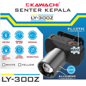 Kawachi Lampu Senter Kepala LED senterkepala Head Lamp headlamp 30Watt 30W 30 WATT W Tahan Percikan Air Ly-300Z super terang 4 Cahaya Terang Normal SOS Zoom In Out cas Charger sepeda hiking camping gunung berburu memancing mendaki baca cahaya Kuning Putih