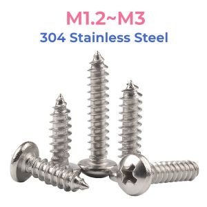 304 Stainless Steel Cross Phillips Pan Round Head Self Tapping Screw Wood Screws M1.2 M1.4 M1.7 M2 M2.2 M2.6 M3