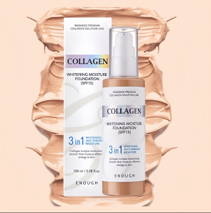 3 In1 Collagen Whitening Moisture Foundation SPF15 /Containing Niacinamide Whitening/Moisturizing/Anti-Wrinkle/Skin Brightening/Anti-Oxidation/SPF 15 CC Cream/Natural Nude Color/Effective Whitening Concealer Foundation Liquid 100ml /100% Original