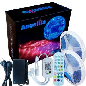 Angelila Smart WiFi LED Strip Lights 10m 15m 20m 30m 35m 40m App Compatible Alexa Home Music Sync with remote 5050 RGB Color Changing Bedroom Party Kitchen Living room Lighting Home Decor