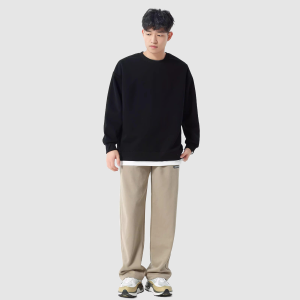 310GSM Heavy fake two T-shirts Hoodie university shirt mens long-sleeved T-shirt mens round neck contrast hoodies handsome casual hoodies mens Sweatshirt