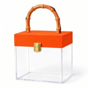 DIVATEN Elegant Transparent Gift Box Retro with Bamboo Handle Acrylic Gift Box Upscale Reusable Hand-Held Gift Box Wedding Souvenirs Party Candy Packaging