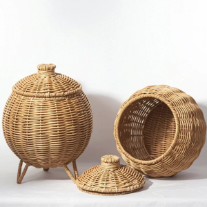 Máy tính để bàn dệt lọ đựng có nắp bện tay Giỏ Hoa lưu trữ tiết kiệm không gian giải pháp cho văn phòng phẩm và đồ dùng