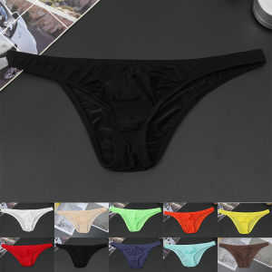 Men Ice Silk Briefs Low-rise See-through Shorts Soft Breathable Pouch Underwear