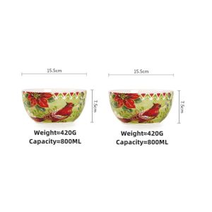OMK American Style Underglaze Ceramic Bowl Oversize Dinner Serving Bowl Vintage Red Bird Series