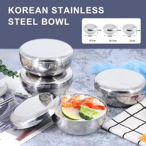 Stainless Steel Rice Bowl with Cover Korean Ramen Bowl Household Anti-Scalding/fall Tableware