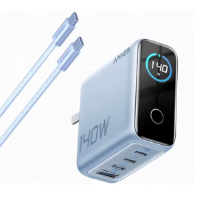 ANKER 140W 4-PORT gAn FAST ADAPTER WITH TYPE-C CABLE SET (B2697) BLUE/SILVER
