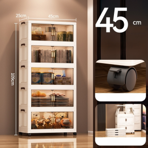 【Lowest Price】Movable Foldable Storage Cabinet Bedroom And Kitchen Multi-Layer Design With Wheels Easy Mobility Collapsible Snack Storage Organizer Space-Saving Foldable Cabinet