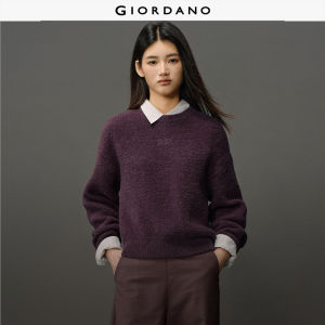 Giordano Women Embroidery wool blend loose sweater Free Shipping 12355610