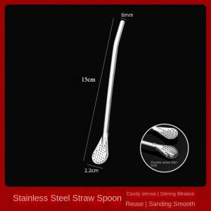 304 Stainless Steel Straw Spoon Mixing Spoon Detachable Cleaning Straw Drinking Tube Juice Milk Tea Filtering Straw