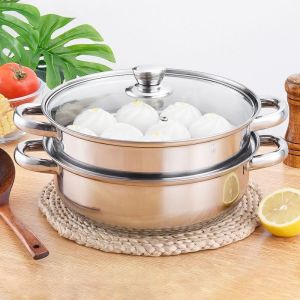 PANCI STEAMER STAINLESS 4 KUPING DENGAN TUTUP KACA