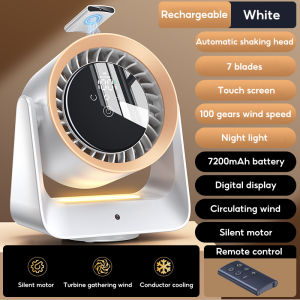 OATSBASF 7200mAh Portable Desktop Fan Auto Shake Head Cooling Fan with Digital Display&Remote Control