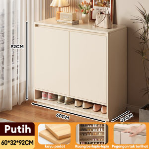 Lemari Sepatu Kayu Rak Sepatu Putih Lemari Sepatu Tertutup Rak sepatu Susun Esthetic 60 Pcs Sepatu