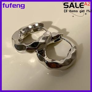 fufeng Vintage Cold Color Thick Metal Exaggeration Hoops Earrings Irregular Wave Concise Geometry Hoop Earrings For Women Girl