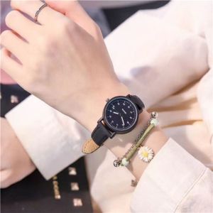 HULEQQI Classic Womens Quartz Watch Clock Round Dial Solid Colo Girls Leather Wrist Watch Elegant Imitation Leather Strap Lady