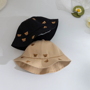 1-2Y Summer Hat For Babys Toddler Fisherman Hat Summer Sunhat Babys Bucket Hat Wide Brim Summer Hat Embroidery Bear Hat