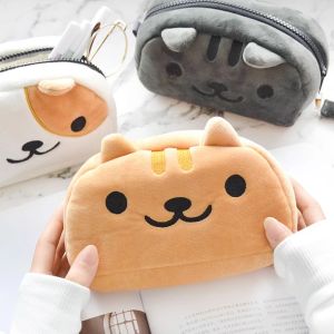 LKMART School Supplies Cute Cartoon Cat Pen Bag Handbook Bag Makeup Organizer Stationery Organizer Plush Pencil Bag Cat Pencil Bags Cosmetic Cases