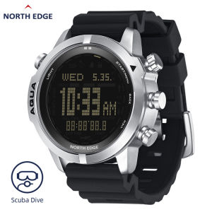 NORTH EDGE Original Professional Free Diving Computer Mens Watch Swimming Scuba Diving 100M Waterproof Outdoor Watch Altimeter Barometer Compass Mountaineering AQUA Watch For Men