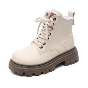 Giày Boot Nữ Giày Bốt Martin Cổ Cao Da Trơn Đế Cao Chống Trượt Phong Cách Hàn Quốc Cá Tính Mun Shoes M452