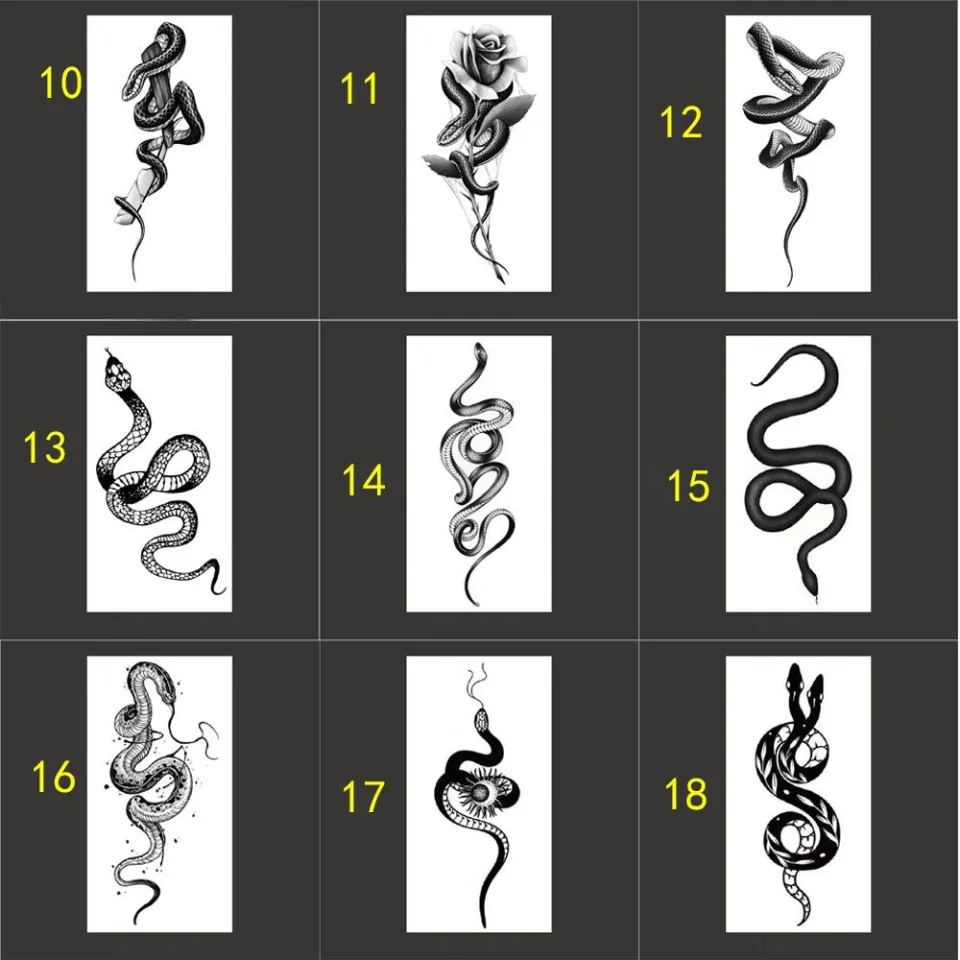 OKDEALS New Waterproof Easy To Use Various Black And White Snake Temporary  Tattoos Geometrical Art