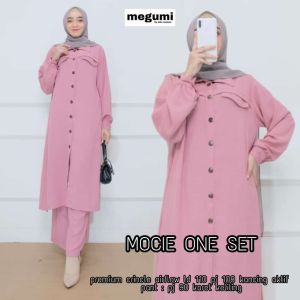 Long Tunik Setelan Celana Panjang Mocie One Set Polos Bahan Crinckle Airflow Fashion Muslimah