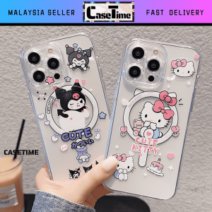 IPH 11 12 13 14 15 Pro Max Cute Cartoon Magnetic Wireless Charging Kitty Kuromi Transparent Soft Stand Case 手机壳