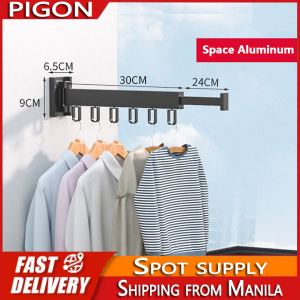 (DIYMO)Space manager Retractable Clothes Towel Drying Rack Balcony Indoor Folding Wall Mounted Hanger Telescopic Rotation
