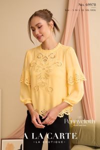 A La Carte รหัส 69978 เสื้อชีฟอง งานปักฉลุ แขน 5 ส่วน มีซับใน by PENNY CLOTH